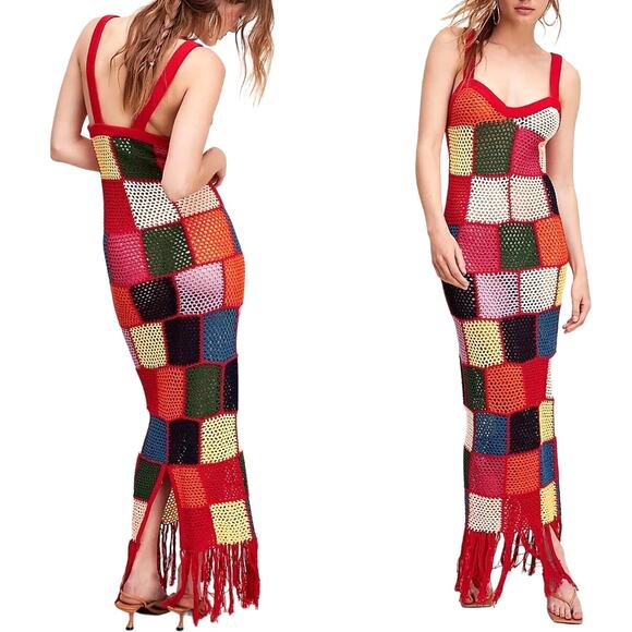 Carolina K Vera Crochet Maxi Dress Multicolor Cotton Boho Size M - Picture 1 of 12